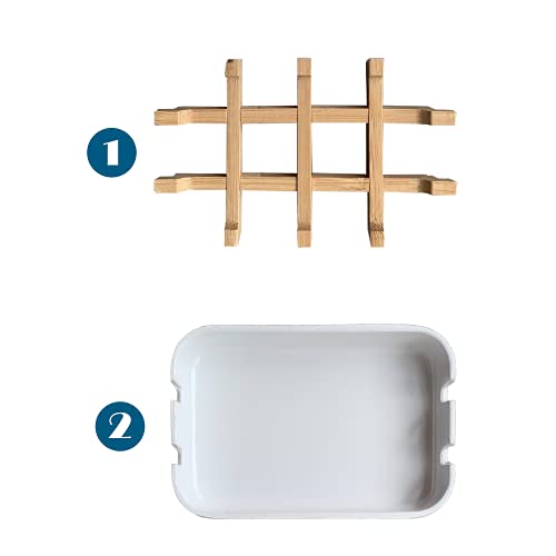Aoheuo Modern Bamboo Fiber soap Holder and soap Dish Combination (Removable), White, 5.12 Long by 3 Wide, 0.98 inches high, Used in Kitchens, bathrooms, and bar Sinks - color: White, size: 1Pack (Bamboo)