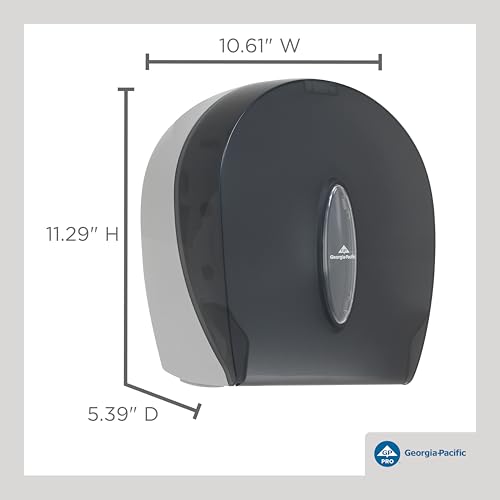 Georgia-Pacific Single-Roll Jumbo Toilet Paper Dispenser by GP PRO (Georgia-Pacific), Translucent Smoke, 59009, 10.610" W x 5.390" D x 11.290" H - style: 1-Roll