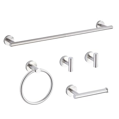 Brushed Nickel Bathroom Hardware Set 5 Piece with Towel Racks for Bathroom, SUS304 Stainless Steel Bath Towel Bar Set, 24 Inch Wall Mounted Accessories Kit… - color: Brushed Nickel