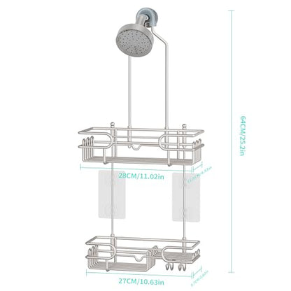 HapiRm Hanging Shower Caddy Organizer - Bathroom Organizer with 12 Hooks and Soap Holder, Rustproof Shower Shelf over Shower Head - Brushed Nickel - color: Brushed Nickel