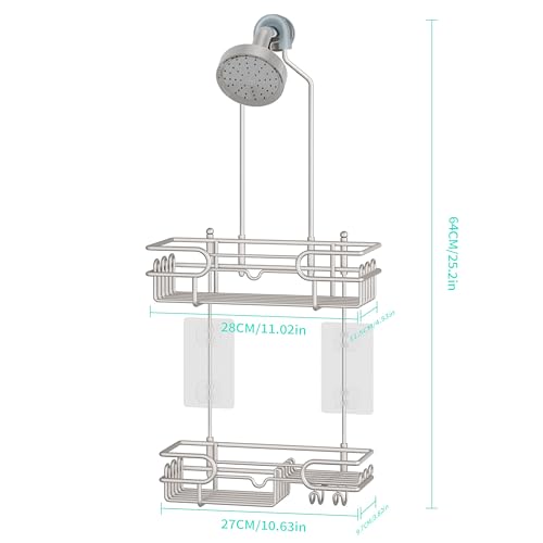 HapiRm Hanging Shower Caddy Organizer - Bathroom Organizer with 12 Hooks and Soap Holder, Rustproof Shower Shelf over Shower Head - Brushed Nickel - color: Brushed Nickel