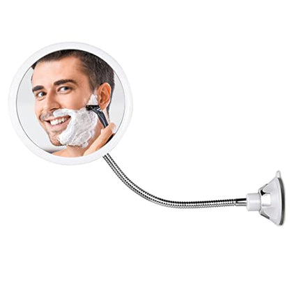Flexible Round Fogless Shower Mirror for Shaving with Height Adjustable Gooseneck Extension, 360° Swivel and Upgraded Suction Cup - Shatterproof 6.7" Diameter Surface | Upgraded 360° Swivel Suction Cup, Flexible Extension Arm & Shatterproof Design - Deliv