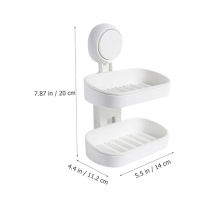 Double-Layer Wall Mount Soap Dish Holder with Suction Cup No Drilling Bathroom Soap Box for Shower Abs Material Draining Tray Extends Bar Life Easy Install Organizer