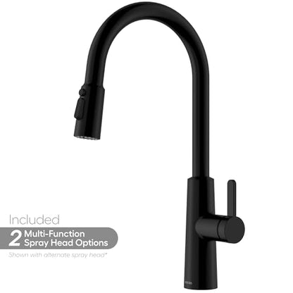Karran Elmsworth Commercial Style Pull-Down Kitchen Faucet with Dual Interchangeable Spray Heads 5-Function Revolve MAX & 3-Function Revolve Mini Aerator High-Arc Spout (Matte Black) - color: Matte Black