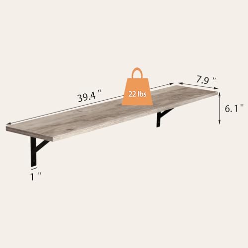 Long Wall Shelves, 39.4 Inch Wall Mounted Shelves with Brackets | Floating Book Shelf, Set of 2, Easy Assembly, Max Load 33lbs, Wood Wall Storage Ledges, Living Room/Bathroom/Bedroom, Greige - color: Greige, size: 39.4 Inch