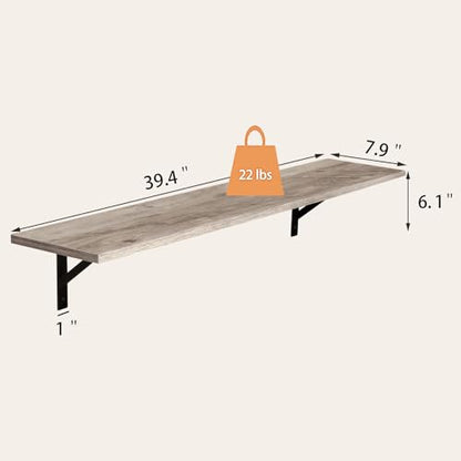 Long Wall Shelves, 39.4 Inch Wall Mounted Shelves with Brackets | Floating Book Shelf, Set of 2, Easy Assembly, Max Load 33lbs, Wood Wall Storage Ledges, Living Room/Bathroom/Bedroom, Greige - color: Greige, size: 39.4 Inch