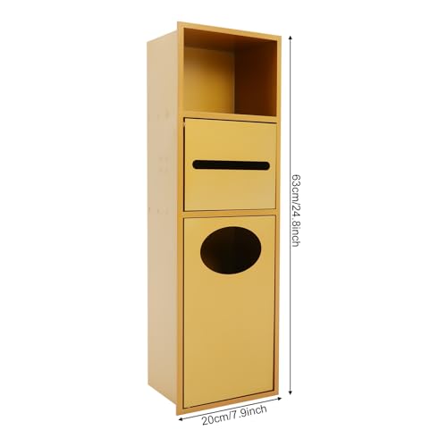 Stainless Steel Shower Niche, 7.9" X 5.3" X 24.8" Recessed Shower Storage Cabinet, 44.09 Lbs Load-Bearing Capacity Wall-Mounted Tissue Paper Roll Rack Dispenser with Trash Can (Gold) - color: Gold
