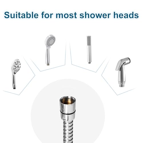 59-Inch Extra Long Stainless Steel Shower Hose – Flexible Chrome Handheld Shower Head Hose with Brass Insert & Nut, Perfectly Fits All Types of Faucets