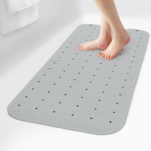 Extra Long Rubber Bathtub Mat, Non-Slip Shower Tub Mat, 39x16 Inch, Bath Tub Floor Mat with Suction Cups and Drainage Holes, Grey - color: Grey