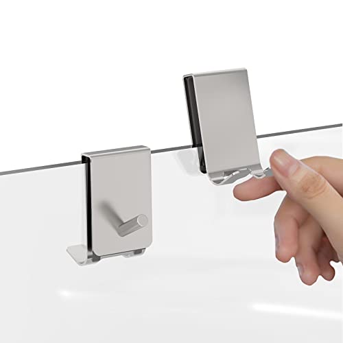 Linkidea 2 Pack Double-Sided Over Shower Door Towel Hooks for Frameless Glass Doors, No-Drill Stainless Steel Bathroom Hooks with Foam Pads (Silver) - color: Silver