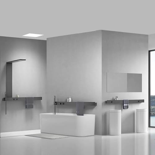 Wall-Mounted Luxury Thermostatic Shower System with Storage Rack & Towel Bar