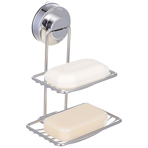 DOITOOL Soap Holder with Drainage Holes Stainless Steel Double Layer with Powerful Suction Cup, Rust Proof Soap Dish for Bathroom and Kitchen Wall Mount