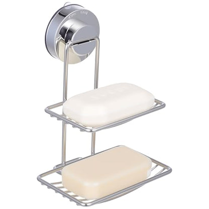 DOITOOL Soap Holder with Drainage Holes Stainless Steel Double Layer with Powerful Suction Cup, Rust Proof Soap Dish for Bathroom and Kitchen Wall Mount