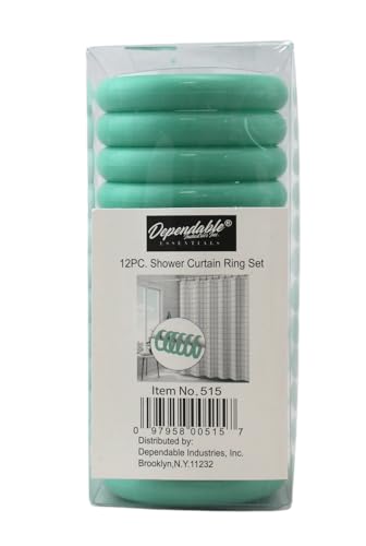 12 Piece Plastic Basic Locking Round Hook Easy Gliding Shower Curtain Rings Fits All Standard Size Shower Rods (Turquoise) - color: Turquoise