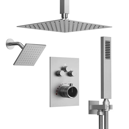 Ceiling Mount 12" High-Pressure Rainfall Shower Faucet, Dual Rainfall Shower Head System with Valve (Brushed Nickel) - color: Nickel, style: Ceiling Mount