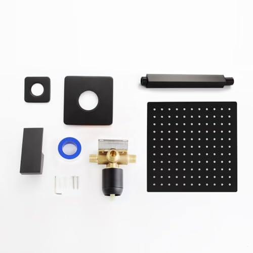 Matte Black Shower Faucet Set, Bathroom Rainfall Shower System with Stainless Steel Metal Showerhead, Single Function Shower Trim Kit with Rough-in Valve - color: Black, size: 10 Inch (Ceiling Mount)