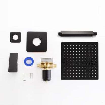 Matte Black Shower Faucet Set, Bathroom Rainfall Shower System with Stainless Steel Metal Showerhead, Single Function Shower Trim Kit with Rough-in Valve - color: Black, size: 10 Inch (Ceiling Mount)