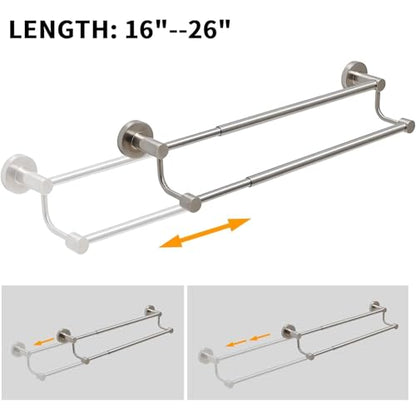Double Towel Bar Towel Rack for Bathroom Wall Mounted Brushed Nickel | Adjustable 16-26 In,Wall Mounted Towel Holder, Stainless Steel, Rustproof, Towel Bar Rod Hanger Hardware Accessories Hotel - color: Brushed Nickel