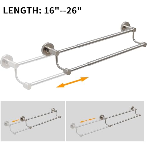 Double Towel Bar Towel Rack for Bathroom Wall Mounted Brushed Nickel | Adjustable 16-26 In,Wall Mounted Towel Holder, Stainless Steel, Rustproof, Towel Bar Rod Hanger Hardware Accessories Hotel - color: Brushed Nickel