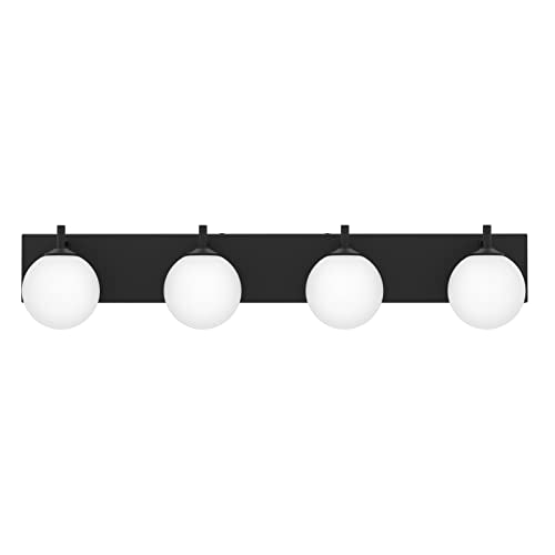 Aipsun Bathroom Light Fixtures, 4 Lights Matte Black Vanity Light, Modern Wall Sconces Lighting, Modern Bath Wall Mounted Lights with Milky Glass Globe(Exclude Bulb) - color: Black, size: 4 Lights