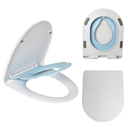 Toddler Toilet Seat with Built-In BlueChild Seat Soft Close D Shape | Remove the seat in seconds for effortless cleaning around hidden hinge areas Crack-resistant and fade-resistant - size: 18Blue