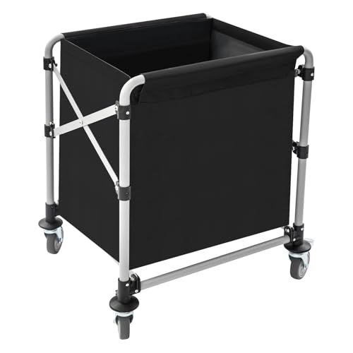 Industrial Laundry Cart Collapsible W/Wheel Steel Frame (Black) | Commercial Rolling Laundry Hamper Wire Laundry Sorter Folding for Home Hotel Laundromat Heavy Duty with Removable Liner - color: Black