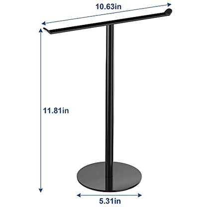 Black T-Shaped Hand Towel Holder Stand for Countertops, Stainless Steel | Countertop rack for bathrooms and kitchens; waterproof finish organizes hand towels, headbands and other lightweight items. - color: Black