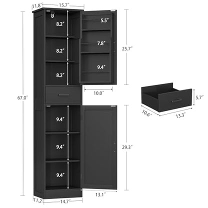 Tall Storage Cabinet with 3 Door Shelves & 1 Drawer, Narrow Kitchen Pantry Cabinet for Living Room, Bathroom, Entryway, Black - color: Black