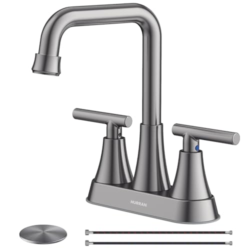 Brushed Grey 4 inch Centerset Bathroom Faucet for Sink 2-3 Hole | Bathroom Sink Faucet with Pop-up Drain and Supply Lines, Stainless Steel 2-Handle Centerset Faucet for Vanity RV Restroom - color: Brushed Grey