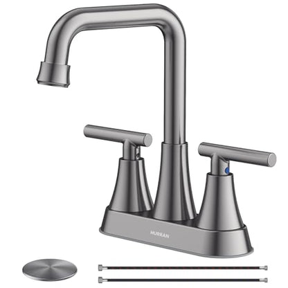 Brushed Grey 4 inch Centerset Bathroom Faucet for Sink 2-3 Hole | Bathroom Sink Faucet with Pop-up Drain and Supply Lines, Stainless Steel 2-Handle Centerset Faucet for Vanity RV Restroom - color: Brushed Grey