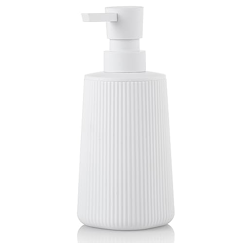 Small Soap Dispenser for Bathroom and Kitchen, Modern Farmhouse Striped Style Plastic Hand Soap Dish Soap Dispenser with Pump Matte White | Modern Farmhouse Striped Style Plastic Hand Soap Dish Soap Dispenser with Pump - color: White