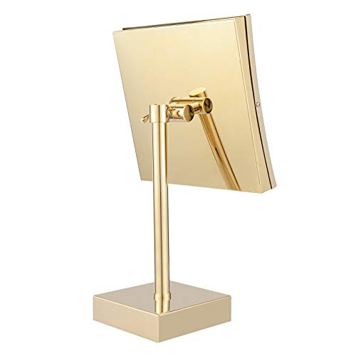 DOWRY Tabletop LED Lighted 5X Magnifying Makeup Mirror Square with Plug 8 Inch Polished Gold Finished - color: Gold