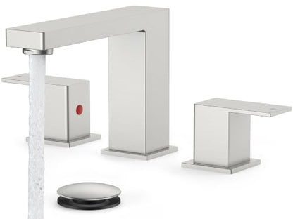 FORIOUS Brushed Nickel Bathroom Faucet 3 Hole, Widespread Faucet Commercial | Wholesale Bathroom Sink Faucet Brushed Nickel, 2 Handle Square Silver Bathroom Faucet 8 Inch for Renovation, New construction - color: Stainless Steel, style: Modern