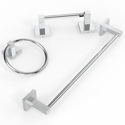 RUACQ 3 Pieces Bathroom Hardware Set, SUS 304 Stainless Steel Toilet Paper Holder, Towel Ring, 18-inch Towel Bar Set, Wall Mounted, Heavy Duty(Chrome) - color: Chrome, size: 3pcs