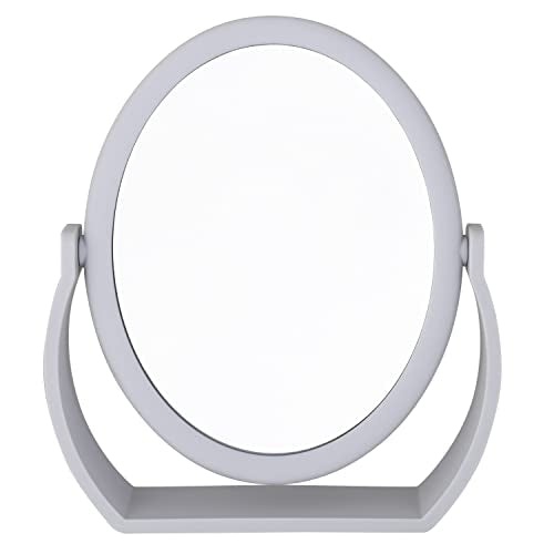 Bath Bliss Double-Sided Free-Standing Swivel Vanity Mirror | Regular & 10X’s Magnification | Make-up & Shaving Use | Freestanding | Tabletop | Rubberized | Grey - color: Grey
