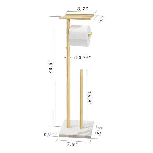 GZILA Brushed Gold Toilet Paper Stand Holder with Shelf, Marble Design Base Free Standing Toilet Paper Roll Holder with 2 Dispenser SUS 304 Stainless Steel Reserve, Storage 5 Rolls - color: Brushed Gold - 2 Dispensers