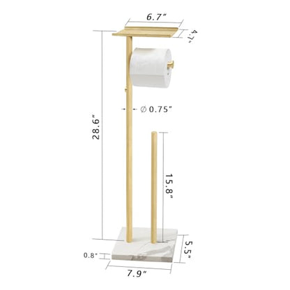 GZILA Brushed Gold Toilet Paper Stand Holder with Shelf, Marble Design Base Free Standing Toilet Paper Roll Holder with 2 Dispenser SUS 304 Stainless Steel Reserve, Storage 5 Rolls - color: Brushed Gold - 2 Dispensers