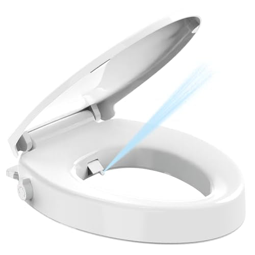 Huttdmel Raised Bidet Toilet Seat Elongated 18.5" – Soft Close, Dual Self-Cleaning Nozzles, Quick Release & Connect, Sturdy PP, Won't Loosen, Ideal for Seniors, Elderly & Limited Mobility, White - size: Raised Seat with Bidet & Premium