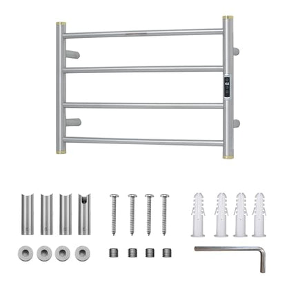 Electric Towel Warmer Rack,Heating Towel Warmer,Timer & Temperature Control,Wall-Mounted Plug-in for Bathroom,Brushed,Stainless Steel,4-Bar(16.54x23.62x5.51in) - color: Round-matte Brushed With Gold Top, size: 4 Bars