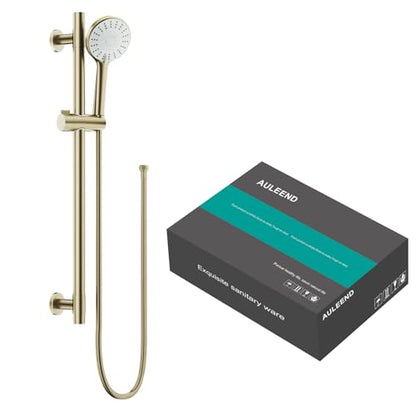 Shower Slide Bar Handheld Shower Head with Hose, 5-Function Hand Shower with Wall Mount，shower slide bar,adjustable height shower head (A-round, Brushed Gold) - color: Brushed Gold