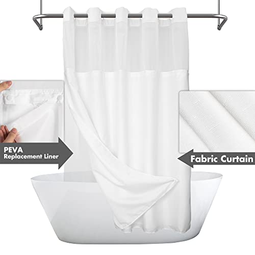 River Dream Extra Long No Hook Shower Curtain with Snap-in Liner, White | 71W x 86H, Snap on/off Waterproof PEVA Liner, See Through Top Window, Slub Textured, XL Hotel Style Shower Curtain Set - color: White, size: 71"W x 86"L (Pack of 1)