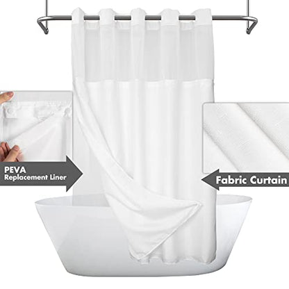 River Dream Extra Long No Hook Shower Curtain with Snap-in Liner, White | 71W x 86H, Snap on/off Waterproof PEVA Liner, See Through Top Window, Slub Textured, XL Hotel Style Shower Curtain Set - color: White, size: 71"W x 86"L (Pack of 1)