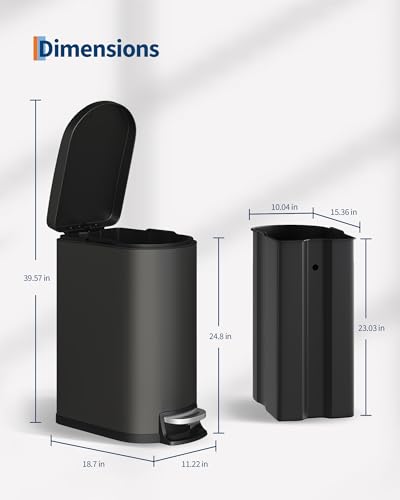 Garvee 13 gal / 50 L Metal Kitchen Trash Can with Lid, Slim Rustproof Garbage Can, Large Step-on Trash Bin with Inner Bucket, Rear Handle, Soft Close Lid, Black - color: Black, size: 13.2 Gallons