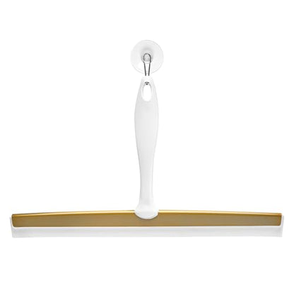 iDesign Bathroom Shower Squeegee, White/Soft Brass | Wall Hook Included - color: White/Soft Brass, style: Pack of 1