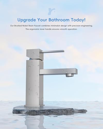 APPASO Bathroom Faucets with Deck Plate for 1-3 Hole Sink Brushed Nickel | Single Hole with Pop Up Drain Assembly, Modern Bathroom Faucet Single Handle Stainless Steel for Vanity Lavatory Basin - color: Brushed Nickel-2