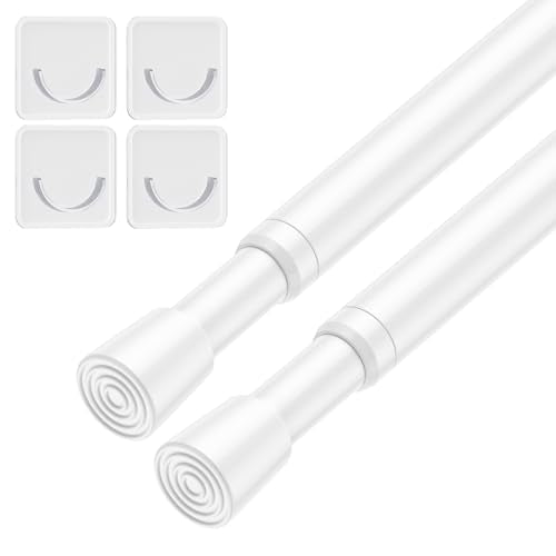 2Pack Tension Curtain Rod 26-39 Inch White No Drilling Spring Loaded Curtain Rods Adjustable Extendable Tension Rod for Window Closet Bookshelf Kitchen Bathroom - color: White, size: 2PCS-26-39 Inch