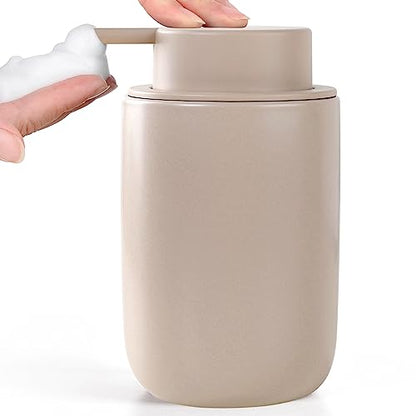 BosilunLife Foam Soap Dispenser, Hand Pump Dispenser for Kitchen Sink | Ceramic Foaming Hand Wash Dispenser for Bathroom Modern Farmhouse Small Soap Dispenser Lotion (Khaki, Foam Pump) - color: Khaki-foam Pump