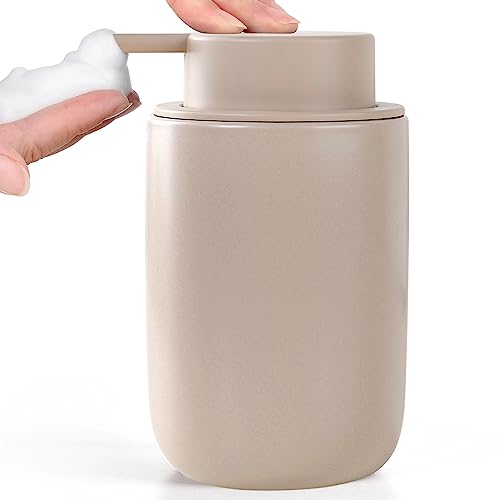 BosilunLife Foam Soap Dispenser, Hand Pump Dispenser for Kitchen Sink | Ceramic Foaming Hand Wash Dispenser for Bathroom Modern Farmhouse Small Soap Dispenser Lotion (Khaki, Foam Pump) - color: Khaki-foam Pump