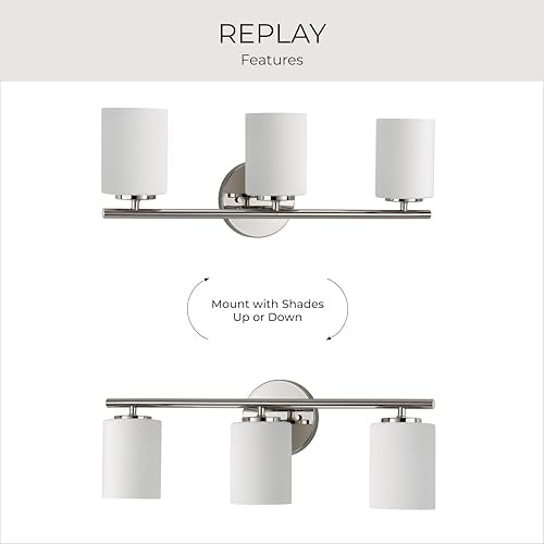 Progress Lighting 3-Light Etched Glass Modern Bath Vanity Light, Replay Collection , Indoor, P2159-104, Polished Nickel - color: Polished Nickel, size: 3-Light