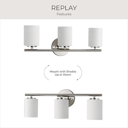Progress Lighting 3-Light Etched Glass Modern Bath Vanity Light, Replay Collection , Indoor, P2159-104, Polished Nickel - color: Polished Nickel, size: 3-Light
